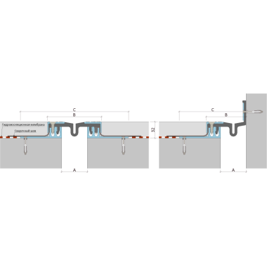 ДПШ–30–УГЛ/050 закладное дилатационное устройство Аквастоп ДПШ–30–УГЛ/050 закладное дилатационное устройство Аквастоп