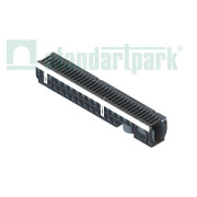 Лоток водоотводный пластиковый PolyMax Drive DN100 высотой 155 мм с решеткой щелевой чугунной ВЧ кл.С250 (к-т)
