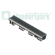 Лоток водоотводный пластиковый PolyMax Drive DN100 высотой 120 мм с решеткой щелевой чугунной ВЧ кл.С250 (к-т)