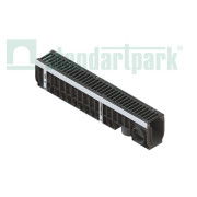 Лоток водоотводный пластиковый PolyMax Drive DN100 высотой 200 мм с решеткой щелевой чугунной ВЧ кл.С250 (к-т)
