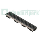 Лоток водоотводный пластиковый PolyMax Drive DN100 высотой 80 мм с решеткой щелевой чугунной ВЧ кл.С250 (к-т)