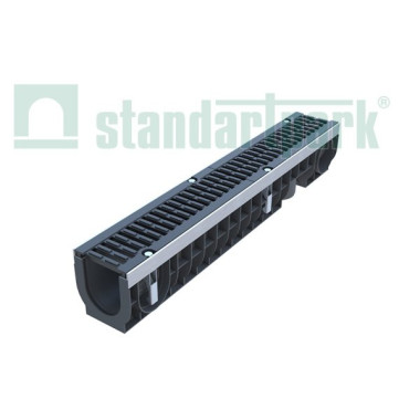 Лоток водоотводный пластиковый PolyMax Drive DN100 H171 с чугунной решеткой кл. D (комплект) Лоток водоотводный пластиковый PolyMax Drive DN100 H171 с чугунной решеткой кл. D (комплект)