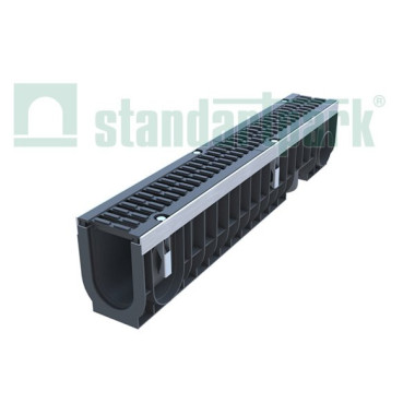 Лоток водоотводный пластиковый PolyMax Drive DN100 H216 с чугунной решеткой кл. D (комплект) Лоток водоотводный пластиковый PolyMax Drive DN100 H216 с чугунной решеткой кл. D (комплект)