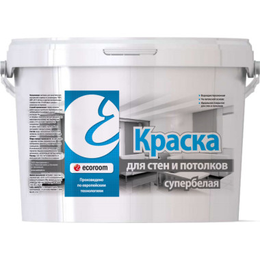 Краска акриловая ecoroom для стен и потолков супербелая Краска акриловая ecoroom для стен и потолков супербелая