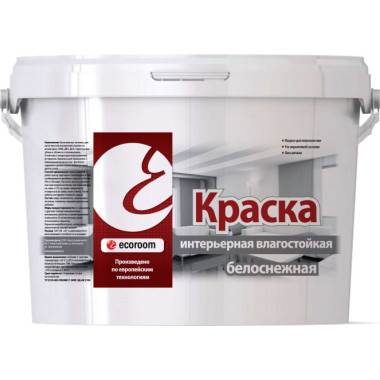 Краска акриловая ecoroom интерьерная влагостойкая белоснежная Краска акриловая ecoroom интерьерная влагостойкая белоснежная