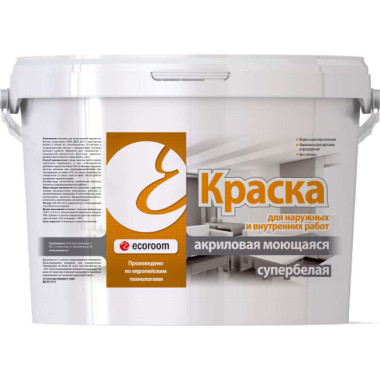 Краска акриловая ecoroom моющаяся супербелая Краска акриловая ecoroom моющаяся супербелая