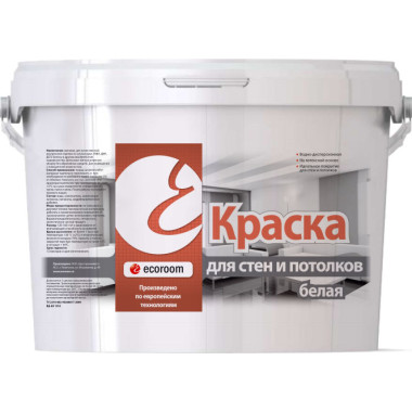 Краска акриловая ecoroom для стен и потолков белая Краска акриловая ecoroom для стен и потолков белая