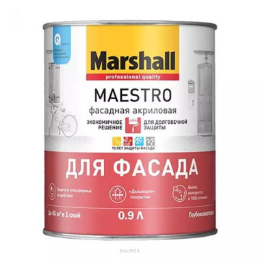 Акриловая краска Маршал Маэстро Фасадная, база BW (4,5 л) Акриловая краска Маршал Маэстро Фасадная, база BW (4,5 л)