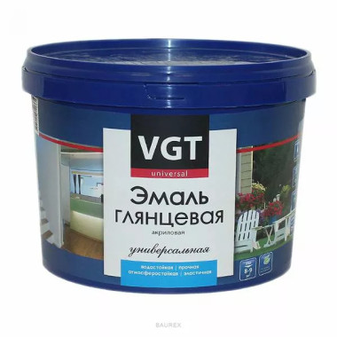 Акриловая универсальная эмаль, глянцевая VGT бесцветный (2,5 кг) Акриловая универсальная эмаль, глянцевая VGT бесцветный (2,5 кг)