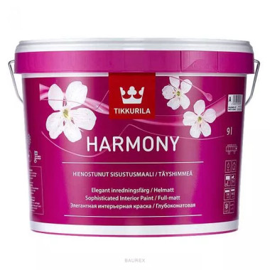 Глубокоматовая краска для стен и потолков Тиккурила Гармония, база С (0,9 л) Глубокоматовая краска для стен и потолков Тиккурила Гармония, база С (0,9 л)