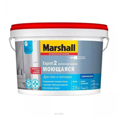 Глубокоматовая краска интерьерная Маршал Экспорт 2, база BW (4,5 л) Глубокоматовая краска интерьерная Маршал Экспорт 2, база BW (4,5 л)
