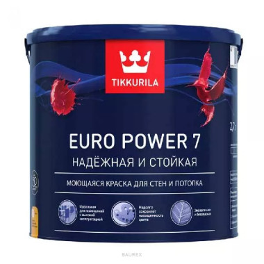 Краска матовая моющаяся Тиккурила Евро 7, база А (2,7 л) Краска матовая моющаяся Тиккурила Евро 7, база А (2,7 л)