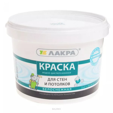 Краска воднодисперсионная для стен и потолков Лакра Белоснежный (1,3 кг) Краска воднодисперсионная для стен и потолков Лакра Белоснежный (1,3 кг)