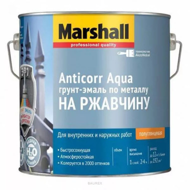 Полуглянцевая грунт-эмаль по металлу на водной основе Marshall Anticorr Aqua бесцветный (2 л) Полуглянцевая грунт-эмаль по металлу на водной основе Marshall Anticorr Aqua бесцветный (2 л)