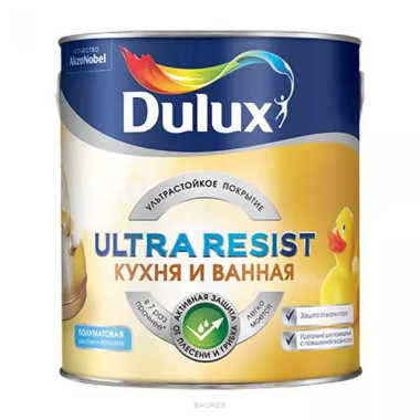 Ультрастойкая краска для влажных помещений полуматовая Дулюкс Кухня и ванная, база BW (2,5 л) Ультрастойкая краска для влажных помещений полуматовая Дулюкс Кухня и ванная, база BW (2,5 л)