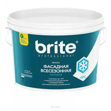 Всесезонная краска для минеральных фасадов мат Brite Professional белый (9 л) Всесезонная краска для минеральных фасадов мат Brite Professional белый (9 л)